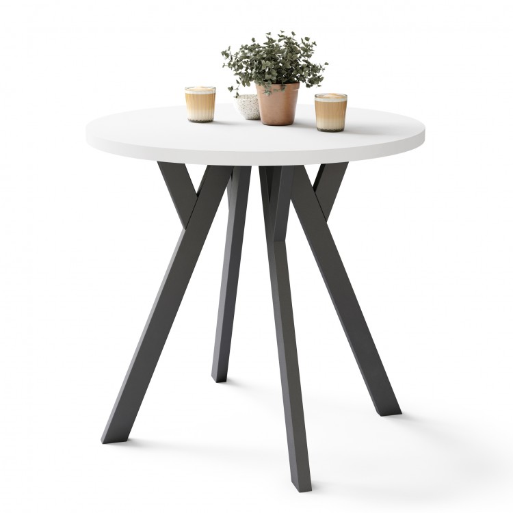 ALMO 80 Mat Wit / zwarte poten – ronde tafel met Y-poten, loft/industrieel voor keuken, woonkamer en eetkamer
