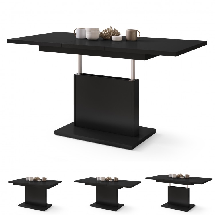 ASTON MINI Mat Zwart – uitschuifbare tafel met in hoogte verstelbaar tafelblad