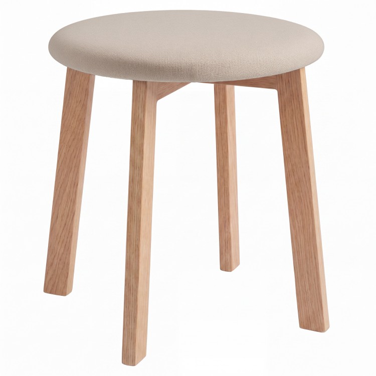ZOI Beige (Storm 06 fabric)/oak-coloured base - ROUND UPHOLSTERED STOOL FOR KITCHEN/LIVING ROOM