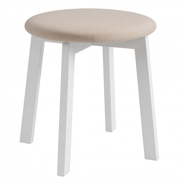 ZOI Beige (Storm 06 fabric)/white beech base - ROUND UPHOLSTERED STOOL FOR KITCHEN/LIVING ROOM