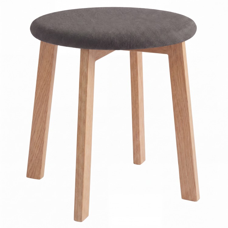 ZOI Taupe Beige (stof Storm 26)/eiken onderstel - RONDE GESTOFFEERDE KRUK VOOR KEUKEN/WOONKAMER