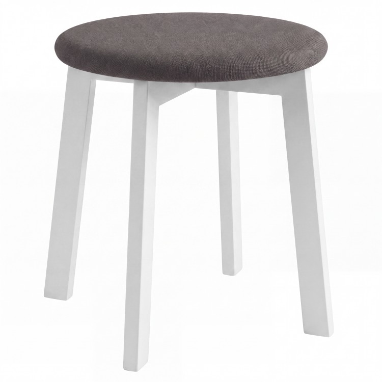 ZOI Taupe Beige (Storm 26 fabric)/white beech base - ROUND UPHOLSTERED STOOL FOR KITCHEN/LIVING ROOM