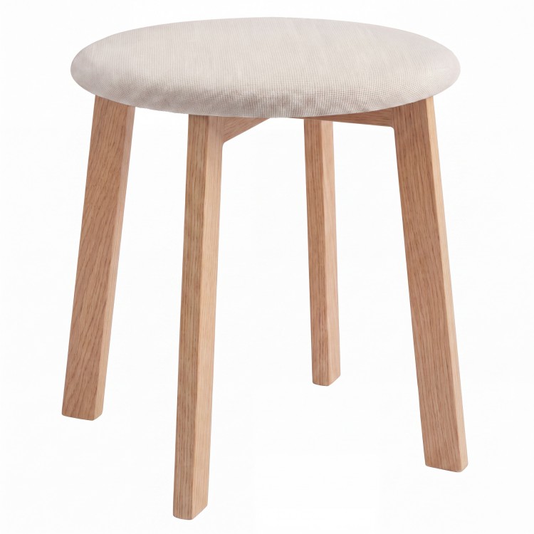 ZOI Lichtbeige (stof Storm 04)/eiken onderstel - RONDE GESTOFFEERDE KRUK VOOR KEUKEN/WOONKAMER