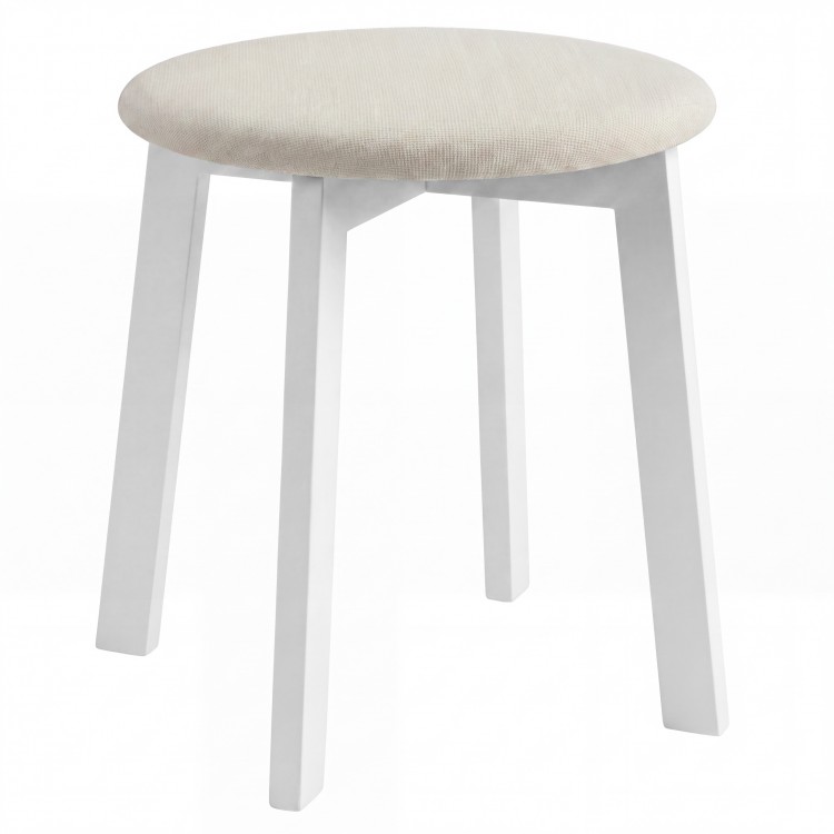 ZOI Lichtbeige (stof Storm 04)/wit beuken onderstel - RONDE GESTOFFEERDE KRUK VOOR KEUKEN/WOONKAMER