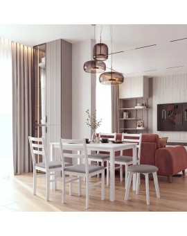 ZOI Lichtgrijs (stof Sawana 21)/wit beuken onderstel - RONDE GESTOFFEERDE KRUK VOOR KEUKEN/WOONKAMER