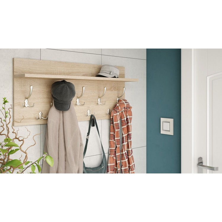 FINLO Sonoma Eik / Grepen Satijn Nikkel - MODERNE MUURHANGER MET PLANK VOOR IN DE GANG 90 cm