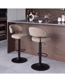 IRIS Latte Beige (Monza 60 fabric)/black base - UPHOLSTERED BAR STOOL FOR KITCHEN/BAR