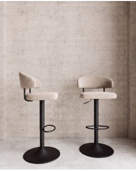 IRIS Latte Beige (Monza 60 fabric)/black base - UPHOLSTERED BAR STOOL FOR KITCHEN/BAR
