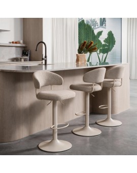 IRIS Latte Beige (Monza 60 fabric)/cashmere base - UPHOLSTERED BAR STOOL FOR KITCHEN/BAR