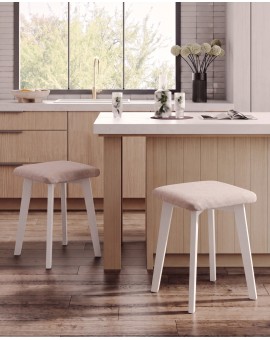 MILO Beige (stof Storm 06)/wit beuken onderstel - VIERKANTE GESTOFFEERDE KRUK VOOR KEUKEN/WOONKAMER