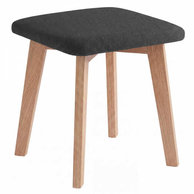 MILO Black (Storm 100 fabric)/oak-coloured base - SQUARE UPHOLSTERED STOOL FOR KITCHEN/LIVING ROOM