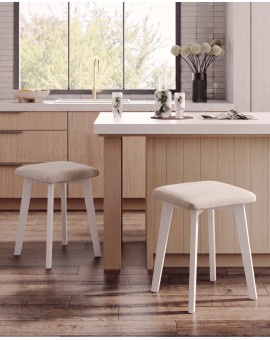 MILO Lichtbeige (stof Storm 04)/wit beuken onderstel - VIERKANTE GESTOFFEERDE KRUK VOOR KEUKEN/WOONKAMER