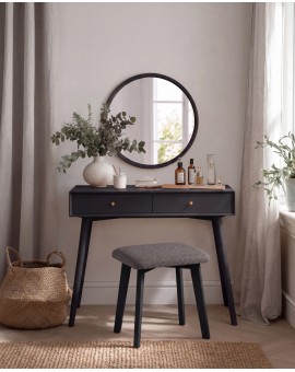 MILO Grey (Storm 97 fabric)/black beech base - SQUARE UPHOLSTERED STOOL FOR KITCHEN/LIVING ROOM