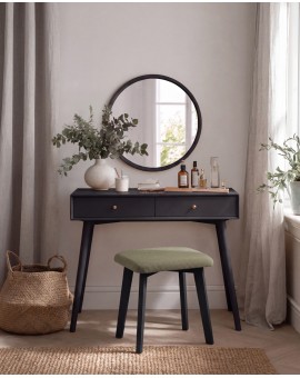 MILO Green (Storm 34 fabric)/black beech base - SQUARE UPHOLSTERED STOOL FOR KITCHEN/LIVING ROOM