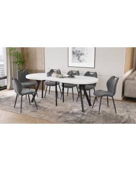 EXPANSO Wit mat / zwarte poten - OVALE UITSCHUIFTAFEL 160-360 cm VOOR 16-18 PERSONEN