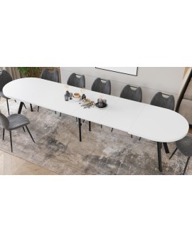 EXPANSO Wit mat / zwarte poten - OVALE UITSCHUIFTAFEL 160-360 cm VOOR 16-18 PERSONEN
