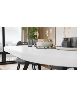 EXPANSO Wit mat / zwarte poten - OVALE UITSCHUIFTAFEL 160-360 cm VOOR 16-18 PERSONEN
