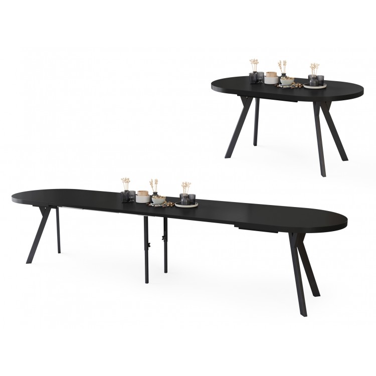 EXPANSO Černý mat / černé nohy - OVÁLNÝ ROZKLÁDACÍ STŮL 160-360 cm PRO 16-18 OSOB