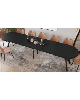 EXPANSO Zwart mat / zwarte poten - OVALE UITSCHUIFTAFEL 160-360 cm VOOR 16-18 PERSONEN