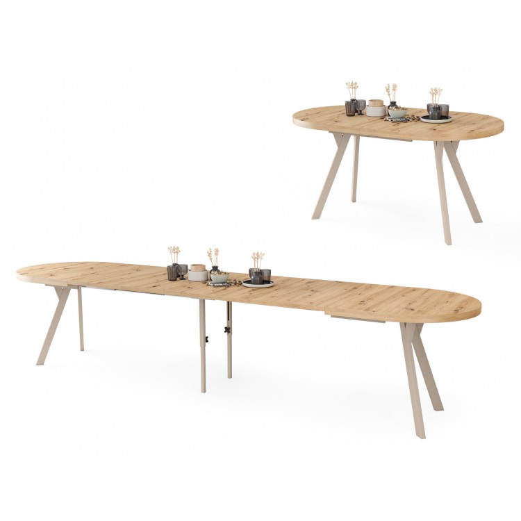 EXPANSO Artisan Eiken / kasjmier poten - OVALE UITSCHUIFTAFEL 160-360 cm VOOR 16-18 PERSONEN