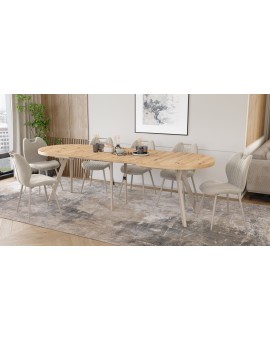 EXPANSO Artisan Eiken / kasjmier poten - OVALE UITSCHUIFTAFEL 160-360 cm VOOR 16-18 PERSONEN