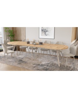 EXPANSO Artisan Eiken / kasjmier poten - OVALE UITSCHUIFTAFEL 160-360 cm VOOR 16-18 PERSONEN