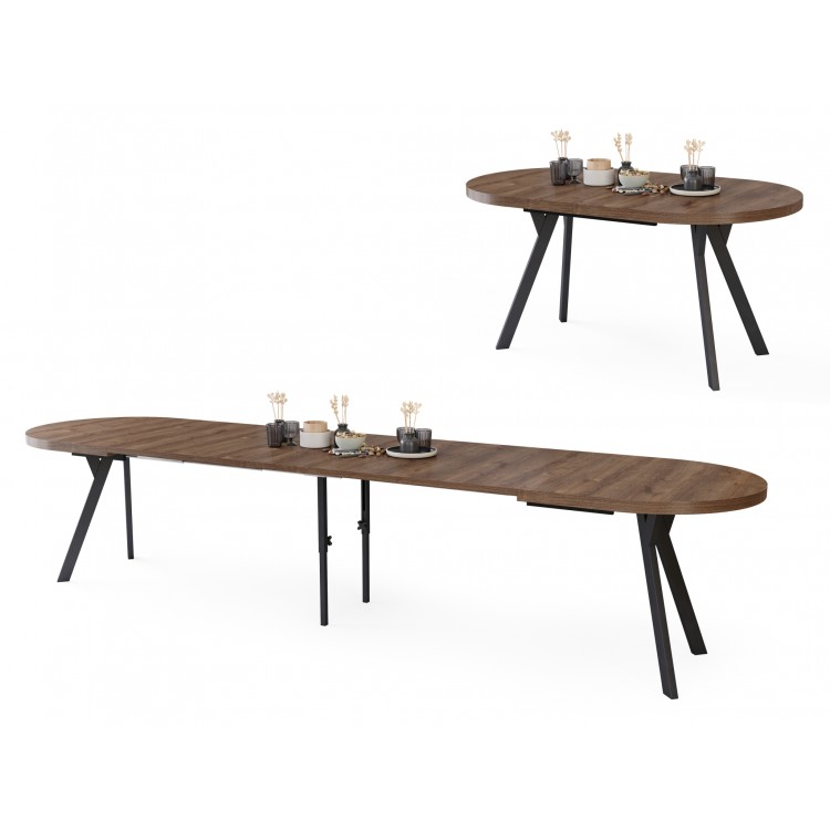 EXPANSO Brown Oak / black legs - OVAL EXTENDING TABLE 160-360 cm FOR 16-18 PEOPLE