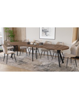 EXPANSO Bruin Eiken / zwarte poten - OVALE UITSCHUIFTAFEL 160-360 cm VOOR 16-18 PERSONEN