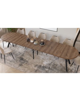 EXPANSO Hnědý dub / černé nohy - OVÁLNÝ ROZKLÁDACÍ STŮL 160-360 cm PRO 16-18 OSOB