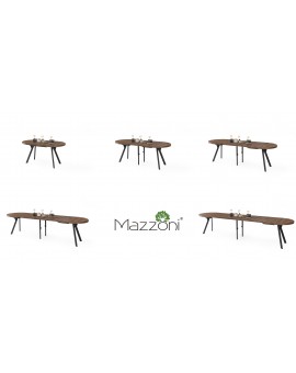 EXPANSO Hnědý dub / černé nohy - OVÁLNÝ ROZKLÁDACÍ STŮL 160-360 cm PRO 16-18 OSOB