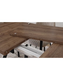 EXPANSO Hnědý dub / černé nohy - OVÁLNÝ ROZKLÁDACÍ STŮL 160-360 cm PRO 16-18 OSOB
