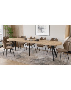 EXPANSO Golden Craft Oak / black legs - OVAL EXTENDING TABLE 160-360 cm FOR 16-18 PEOPLE