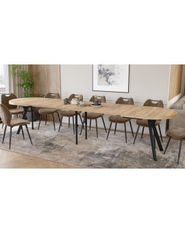 EXPANSO Dub Craft zlatý / černé nohy - OVÁLNÝ ROZKLÁDACÍ STŮL 160-360 cm PRO 16-18 OSOB