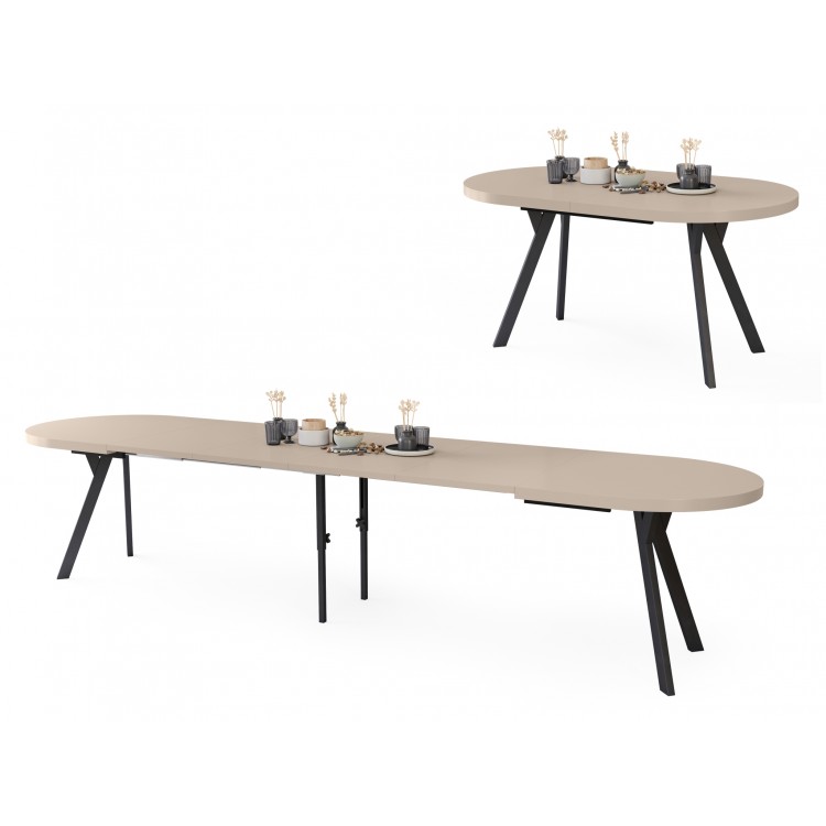 EXPANSO Kašmír / černé nohy - OVÁLNÝ ROZKLÁDACÍ STŮL 160-360 cm PRO 16-18 OSOB