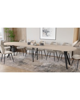 EXPANSO Kasjmier / zwarte poten - OVALE UITSCHUIFTAFEL 160-360 cm VOOR 16-18 PERSONEN