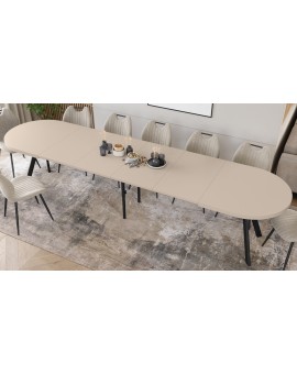 EXPANSO Kasjmier / zwarte poten - OVALE UITSCHUIFTAFEL 160-360 cm VOOR 16-18 PERSONEN