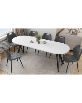 Stół owalny rozkładany ALMO Biały Mat / nogi czarne 120x80 cm