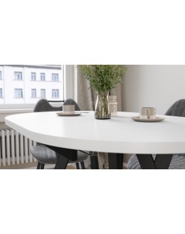 ALMO Wit mat / zwarte poten - OVALE UITSCHUIFTAFEL 140-240 cm VOOR 10-12 PERSONEN