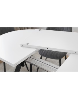 ALMO Wit mat / zwarte poten - OVALE UITSCHUIFTAFEL 140-240 cm VOOR 10-12 PERSONEN