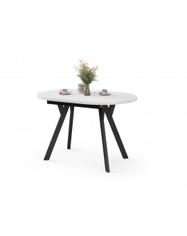 ALMO White Matt / black legs - OVAL EXTENDING TABLE 140-240 cm FOR 10-12 PEOPLE
