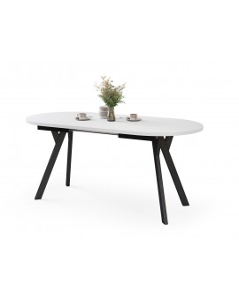 ALMO Wit mat / zwarte poten - OVALE UITSCHUIFTAFEL 140-240 cm VOOR 10-12 PERSONEN