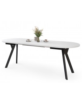 ALMO Wit mat / zwarte poten - OVALE UITSCHUIFTAFEL 140-240 cm VOOR 10-12 PERSONEN