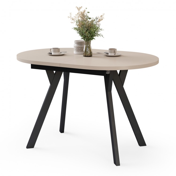 ALMO Kasjmier / zwarte poten - OVALE UITSCHUIFTAFEL 120-220 cm VOOR 10-12 PERSONEN