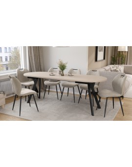 ALMO Kasjmier / zwarte poten - OVALE UITSCHUIFTAFEL 120-220 cm VOOR 10-12 PERSONEN
