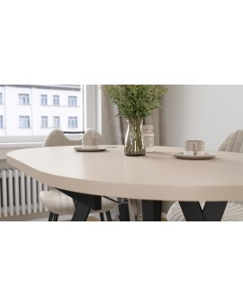 ALMO Kasjmier / zwarte poten - OVALE UITSCHUIFTAFEL 120-220 cm VOOR 10-12 PERSONEN