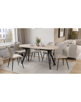 ALMO Kasjmier / zwarte poten - OVALE UITSCHUIFTAFEL 140-240 cm VOOR 10-12 PERSONEN