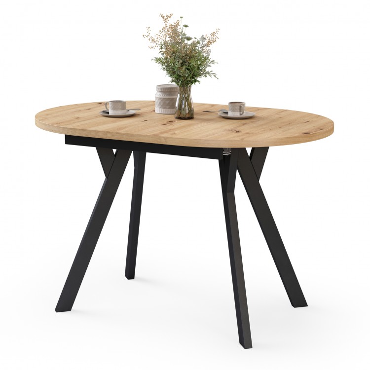 ALMO Dub Artisan / černé nohy - OVÁLNÝ ROZKLÁDACÍ STŮL 120-220 cm PRO 10-12 OSOB