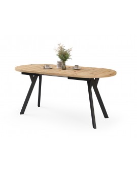 ALMO Artisan Eiken / zwarte poten - OVALE UITSCHUIFTAFEL 120-220 cm VOOR 10-12 PERSONEN