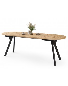 ALMO Artisan Eiken / zwarte poten - OVALE UITSCHUIFTAFEL 120-220 cm VOOR 10-12 PERSONEN
