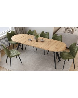 ALMO Artisan Eiken / zwarte poten - OVALE UITSCHUIFTAFEL 140-240 cm VOOR 10-12 PERSONEN